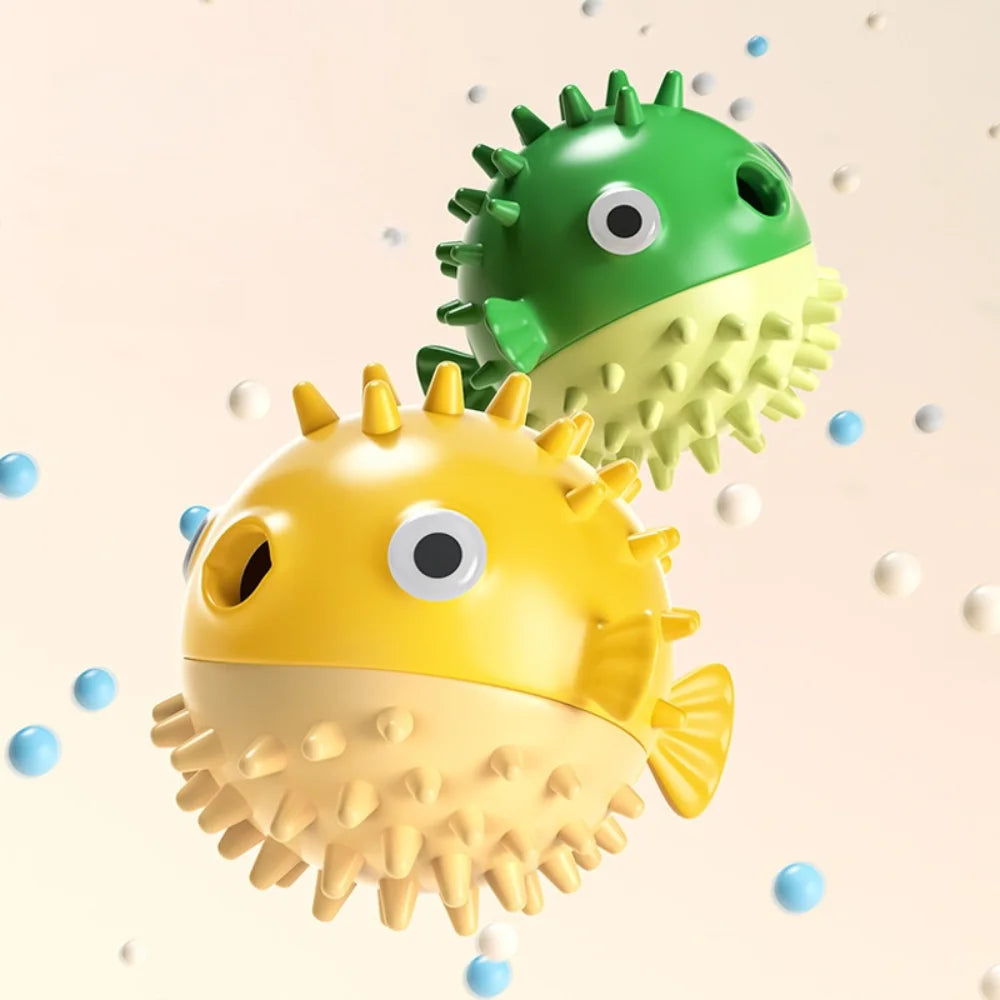Bouncing Puffer Fish Dog Toy: Treat-Dispensing Chew-Resistant Ball for Dental Health - Fun for Corgi, Poodle, Golden Retriever