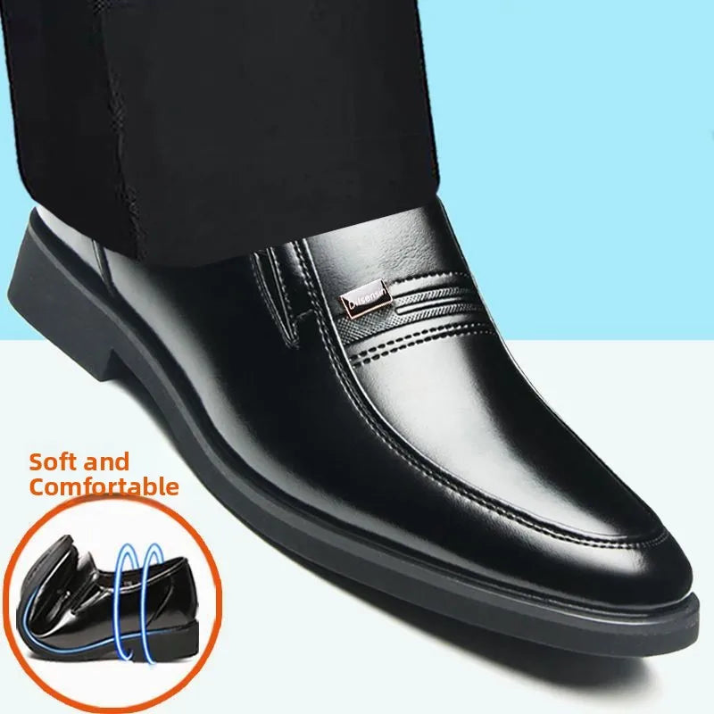 Casual Dad Shoes Soft Bottom Men's Wedding Shoes round Toe Low Heel Breathable Anti-Slip Rubber Outsole Leather Upper