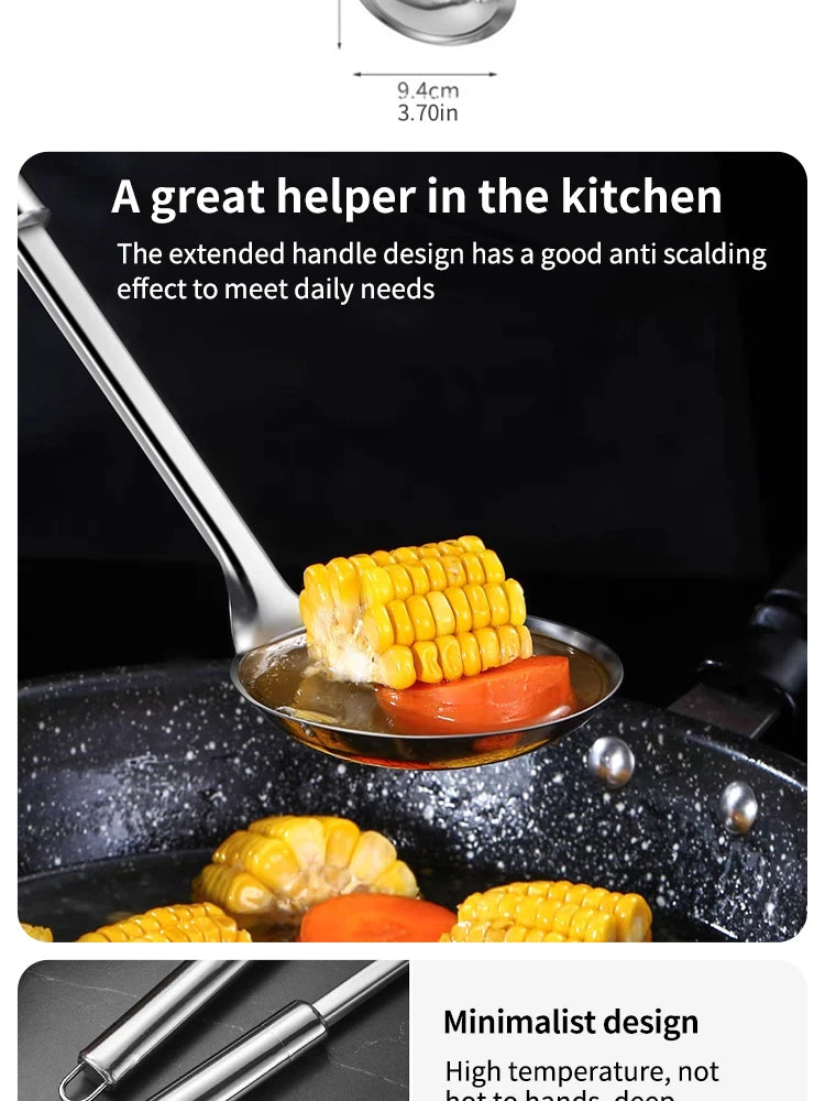 Stainless Steel Kitchen Cooking Spoon Household Pot Spoon Soup Making Hotel Supplies Outdoor Barbecue Kitchen Tools