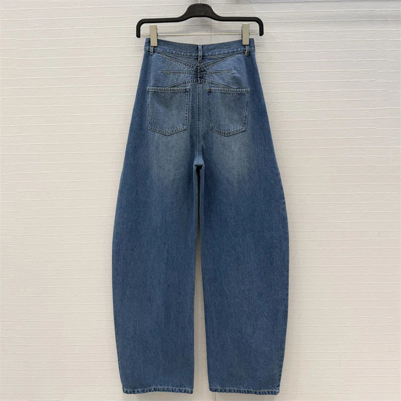 Women's jeans New high waisted slim fit straight leg pants for spring 2026 Retro pure cotton wide leg pants curved knife jeans
