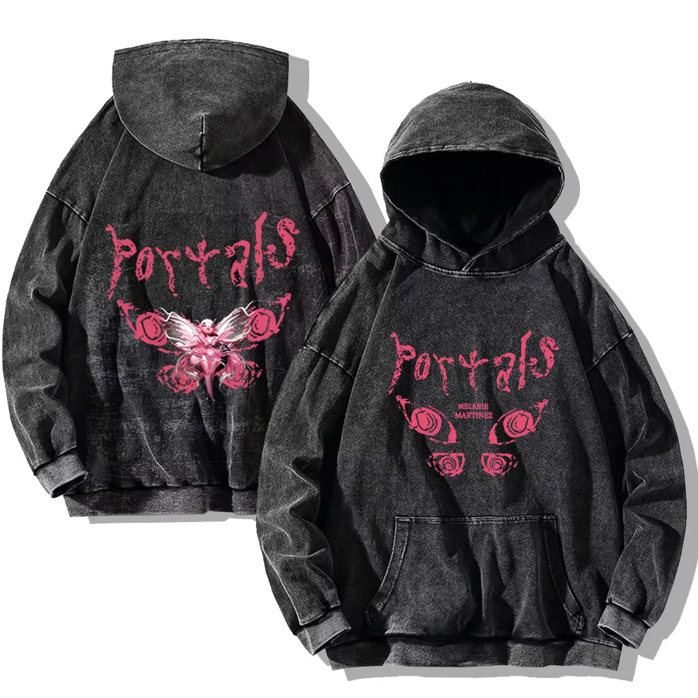 Melanie Martinez Portals Hoodies Vintage Washed Sweatshirt Rapper Print Cotton Hooded Pullover Hip Hop Streetwear Oversized Tops