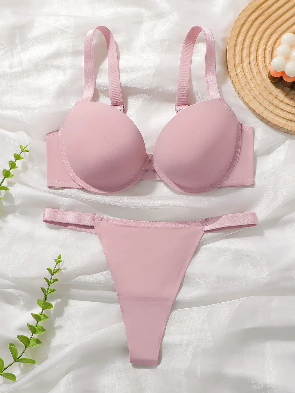 Women's Underwire Bra & Panty Set Solid Color Intimates 3/4 Cup T-Shirt Bra Push Up Underwear Lingerie Set for Women S-L