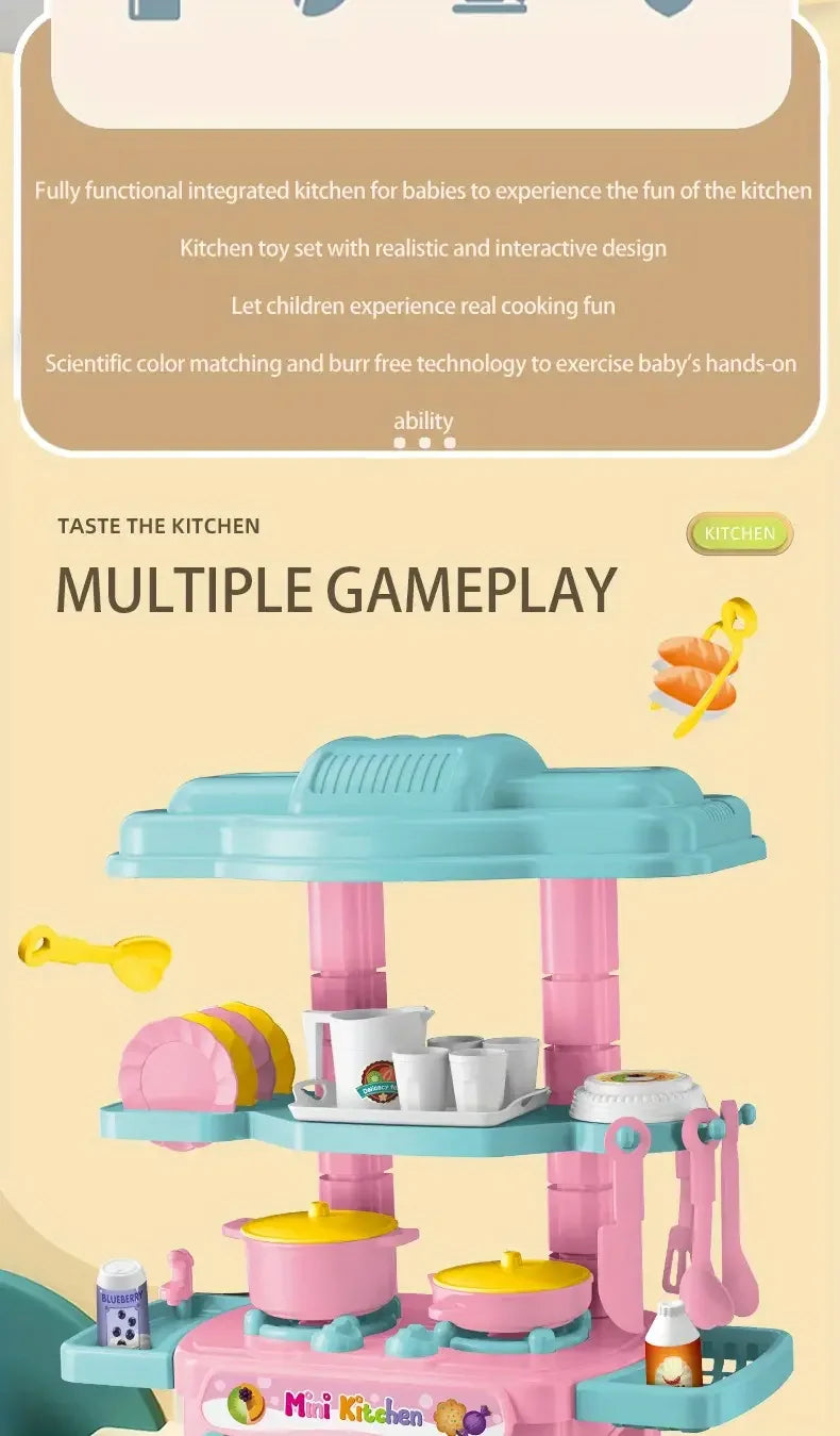 Mini Kitchen Counter Play Set DIY Simulated Cooking Food Tableware Play House Role Play Pretend Game Toy Gift Kid Boy Children