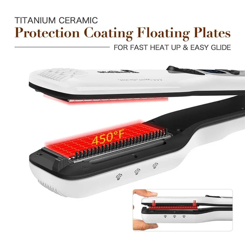 Professional Salon Steam Hair Straightener Nano Titanium  Steam Flat Iron + Removable Comb EU Plug Black