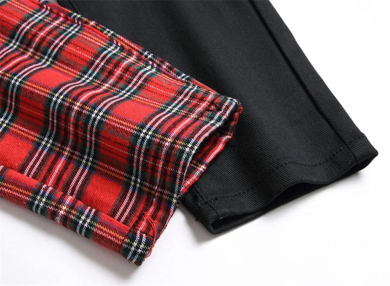 Jeans Men New Suspender Color Blocking Slim Fit Hip-hop Personality Funny Design for Men's Denim