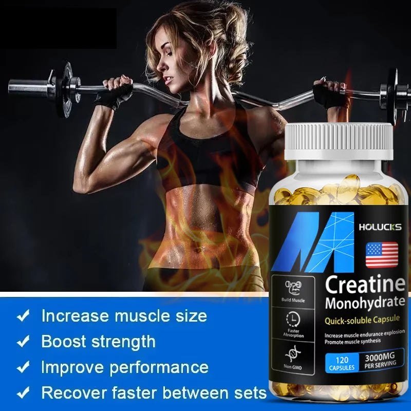 Buy 2 Get 2 Free! Creatine Monohydrate 3000mg Capsules, Support Lean Muscle & Performance, Fat Loss & Overall Fitness, Vegan