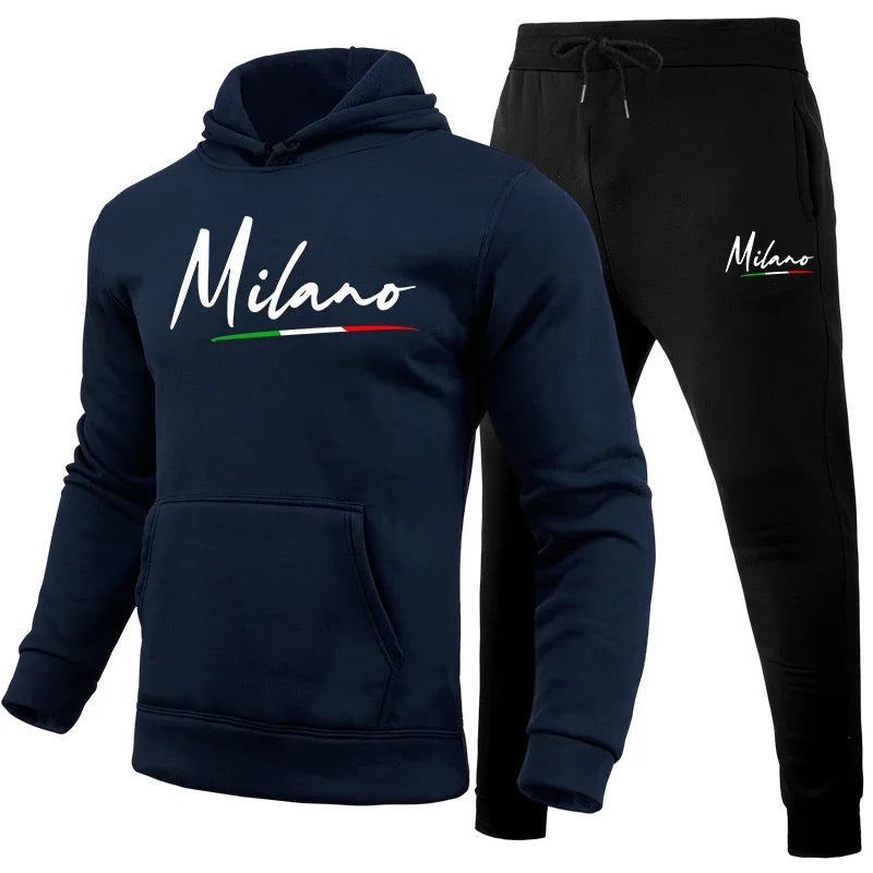 Mens Tracksuit Casual Print Sweatshirt Sweatpants 2 Pcs Set Sports Jogging Mens Clothing AutumnWinter Hoodies Sportswear Outfits