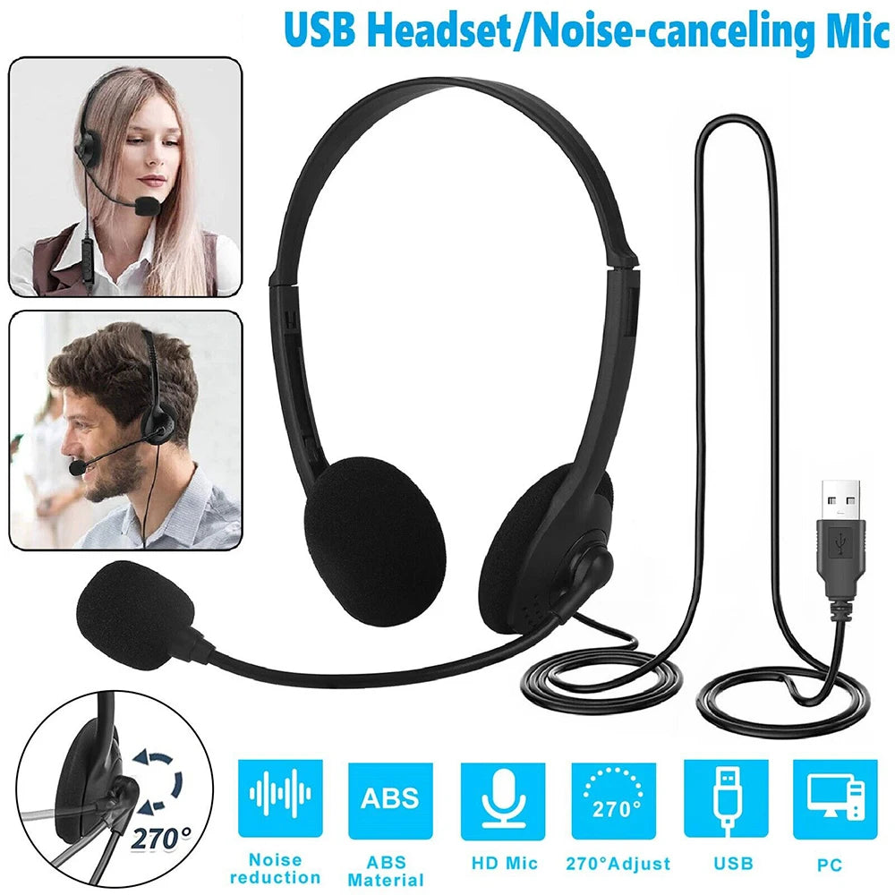 Wired Headset PC Gaming Headphones with Adjustable Noise Cancelling Microphone Mute Type C USB Headsets for Smartphone Laptop
