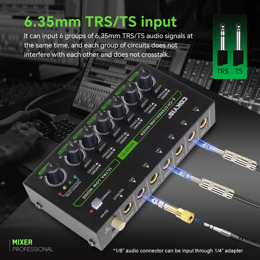 4/6/10 Channel Ultra Low Noise Stereo Line Mixer Mini Professional Sound Mixer with RGB Light DC5V Easy Operation Audios Mixer