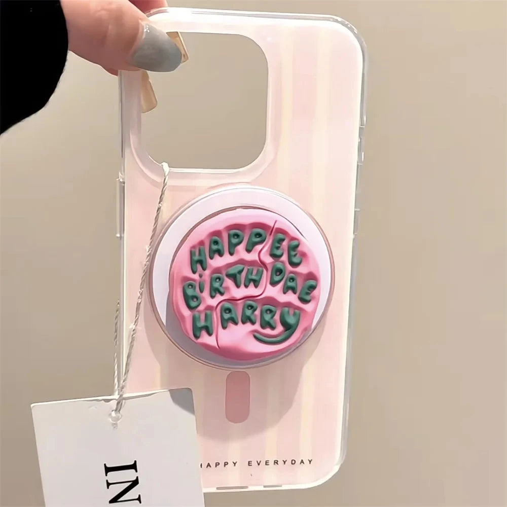 INS Cute English Letter Pink Magnetic Holder Grip Tok Phone Stand Support for IPhone 17 For for Pad Magsafe Smart Tok Bracket