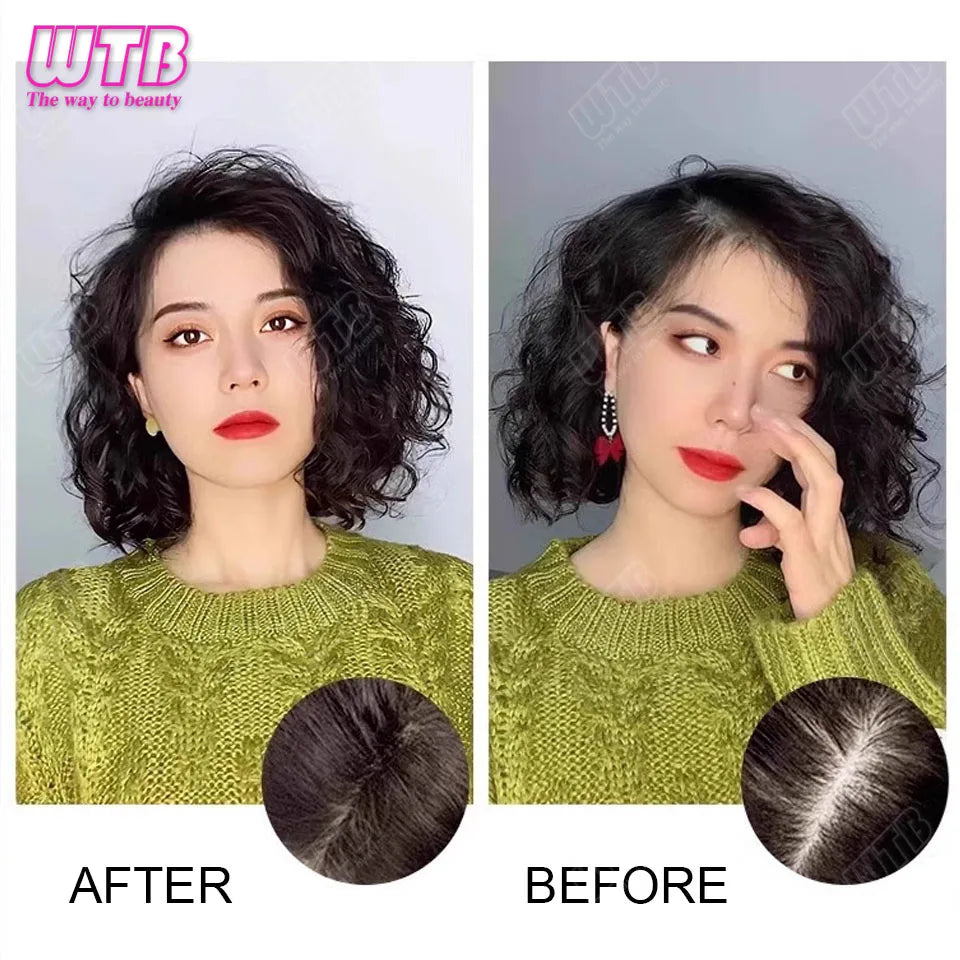 Synthetic Clip In Hair Extension Short Curly Toupee Hairpiece for Women With Thinning Hair Increase Hair Volume