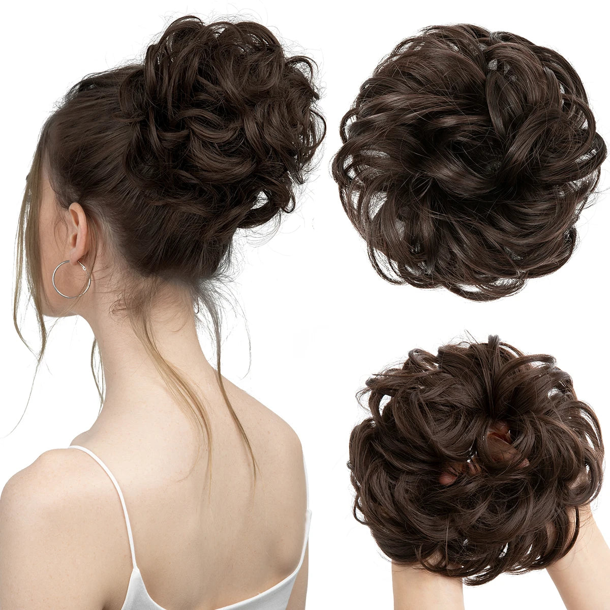 Synthetic Messy Updo Chignon Premium Big Curly Elastic Hair Scrunchies Hairpieces Donut Updo Blonde Brown Hair Pieces For Women