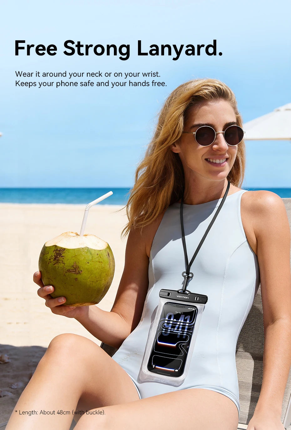 Vention Phone Pouch Bag Waterproof 7.2 inch IPX8 Phone Case Phone Protector Cover for iPhone 17 16 15 Underwater Dry Bag Skiing