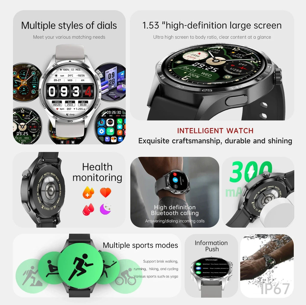 Full Round Smart Watch Men AMOLED HD Screen Bluetooth Call Watches Health Monitoring GPS Tracker Smartwatch Men For Android IOS