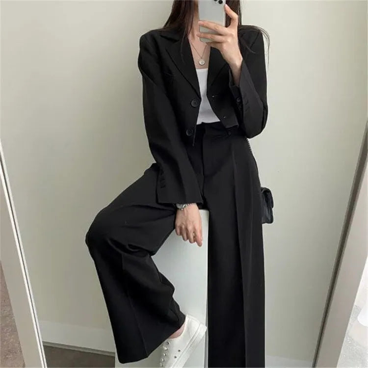 Suit Coat 2 Piece Set Women Blazer Jacket Straight Pants Ensemble Single Breasted Turn Down Collar Trousers Office Lady Outfits