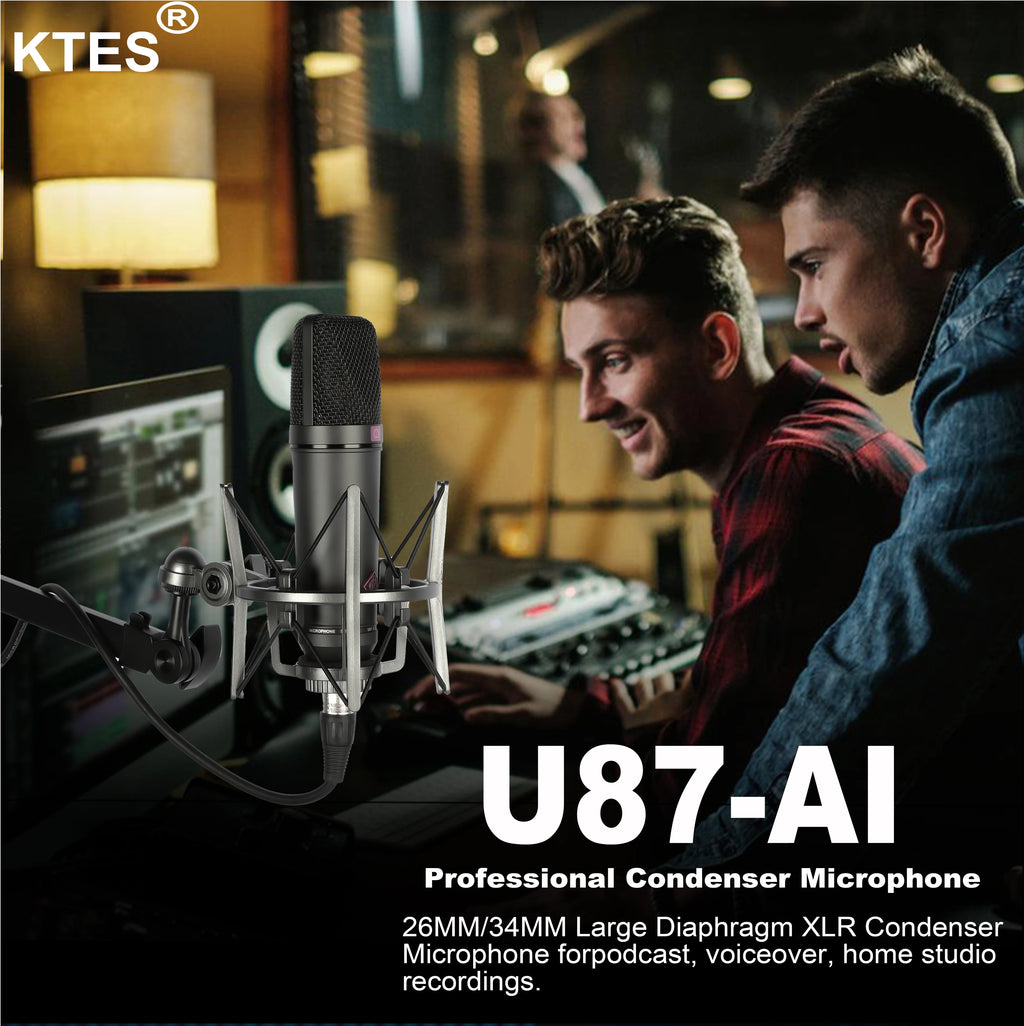 U87 AI Condenser Microphone Large Diaphragm Studio XLR Mic for Vocal Recording Podcast YouTube Live Stream Streaming Voice Over