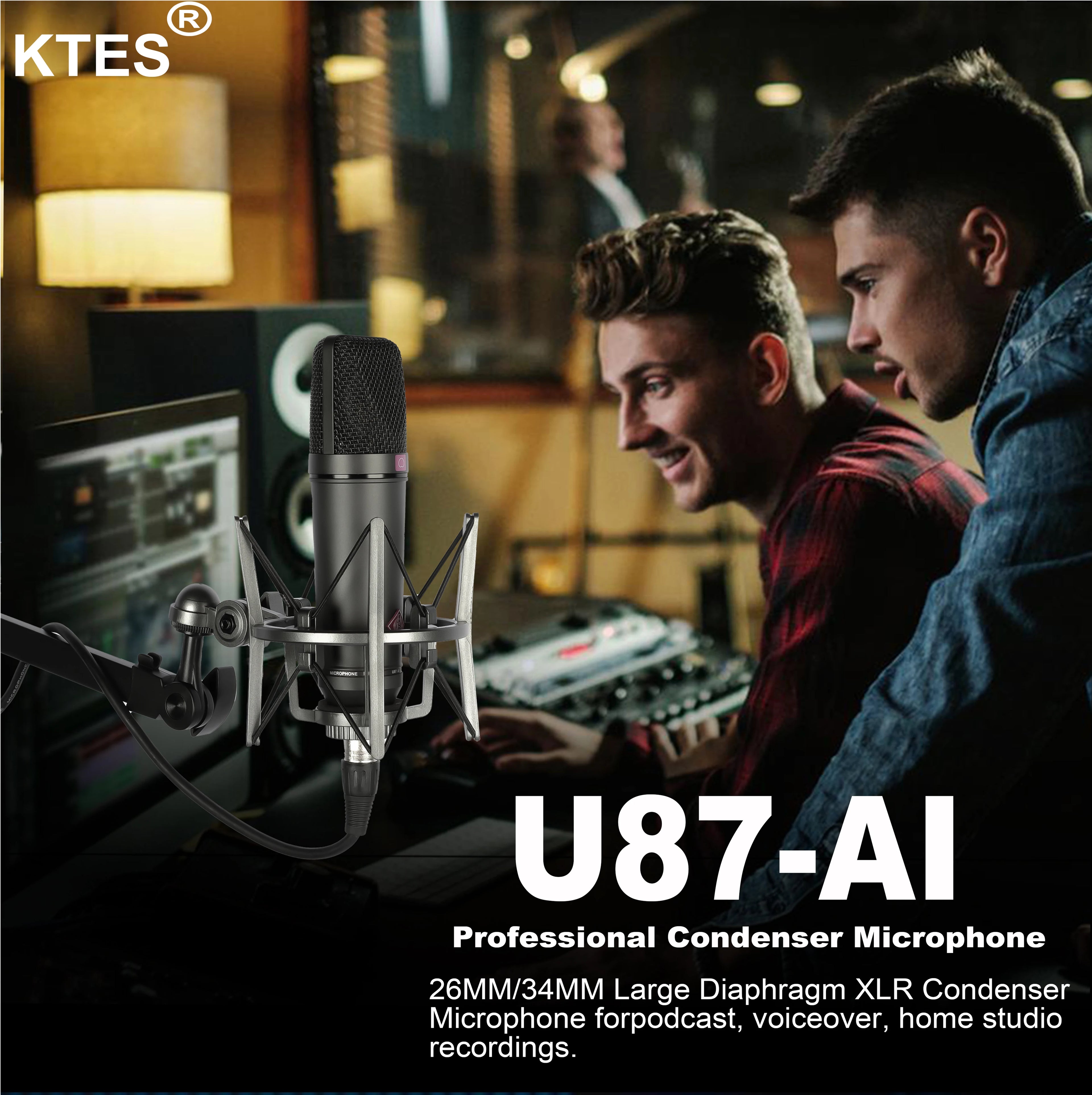 U87 AI Condenser Microphone Large Diaphragm Studio XLR Mic for Vocal Recording Podcast YouTube Live Stream Streaming Voice Over