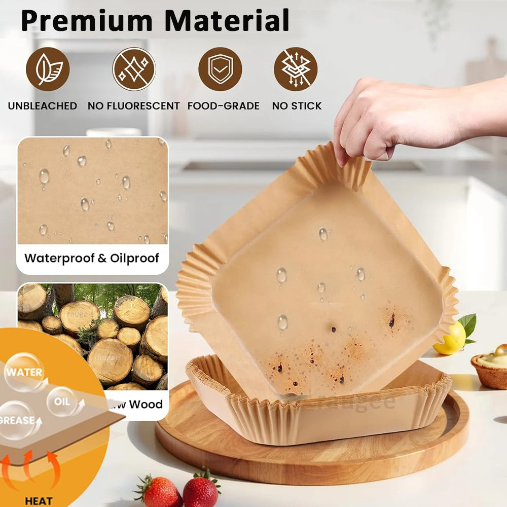 Air Fryer Liners Disposable 100pcs Parchment Paper Square Liners Round Liners Free of Bleach Non-Stick Oil-proof and Waterproof