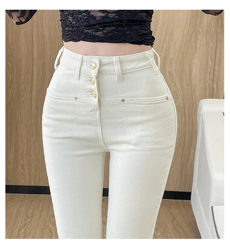 New White Skinny Jeans Woman High Waist Casual Stretch Jeans Vintage Sexy Femme Ankle Length Pencil Pants Denim Jeans