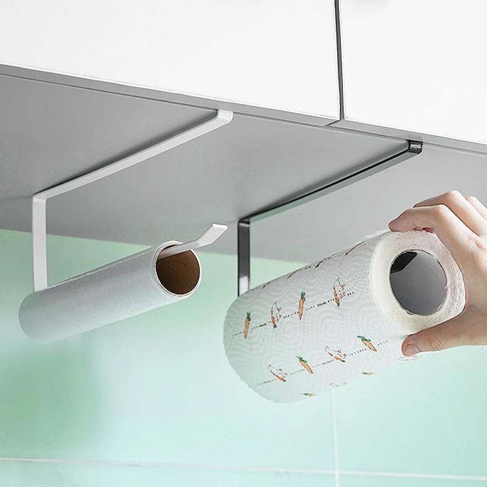 Kitchen Paper Roll Holder Towel Hanger Rack Cabinet Rag Hanging Shelves Organizer Shelf Toilet Paper Holder Storage Accessories