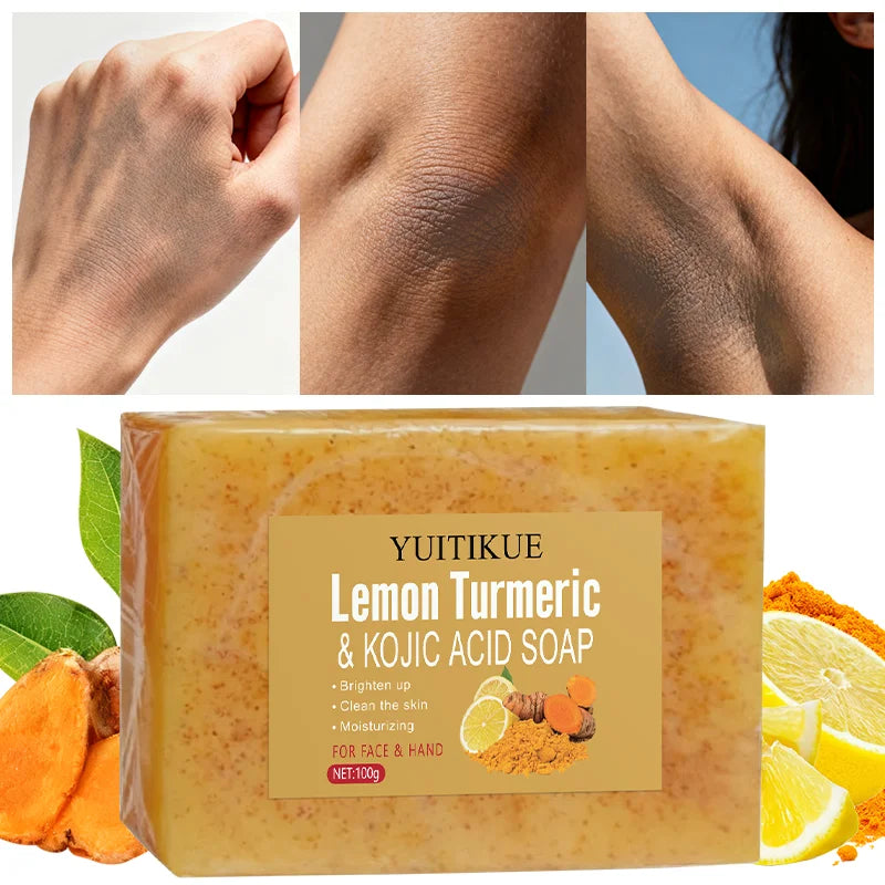 Lemon Turmeric Kojic Acid Soap 100g - Triple Brightening, Deep Cleansing & Moisturizing, for Face & Hand, All Skin Types