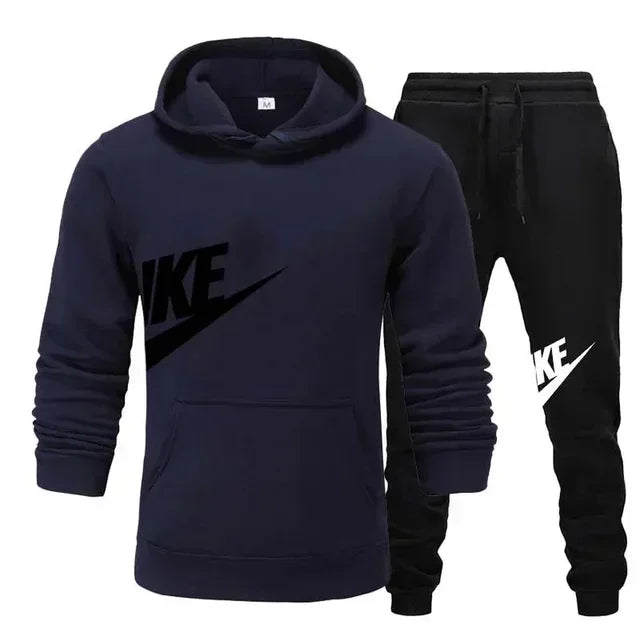 A new autumn and winter men's casual sportswear set of 2-piece hooded sweatshirt and long pants for outdoor fashionable jogging