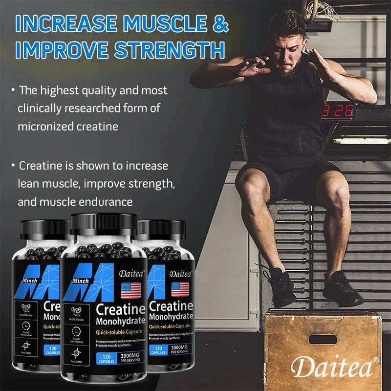 Creatine Monohydrate 3,000 Mg - Improves Energy and Endurance, Increases Muscle Mass, and Athletic Performance, 120 Capsules