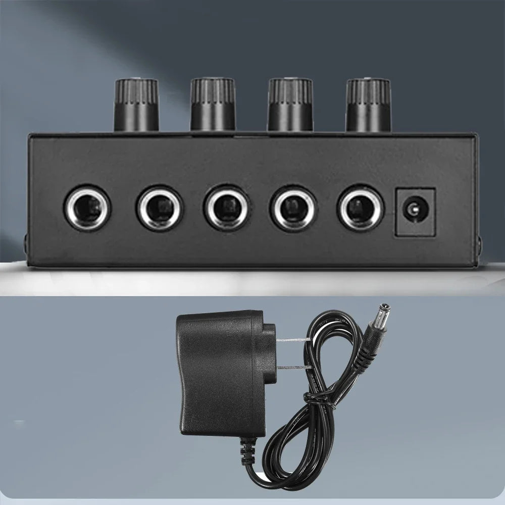 4 Channel Line Mixer Mini Sound Mixer DC 12V Easy Operation Audio Mixer Ultra Low Noise 4 Input 1 Output with Power Adapter