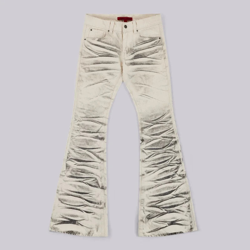 Y2K Arctic White Drift Flared Trumpet Jeans Retro Washed High Street Hip Hop Wide Leg Pants Gothic Slim Fit Unisex Trumpet Jeans