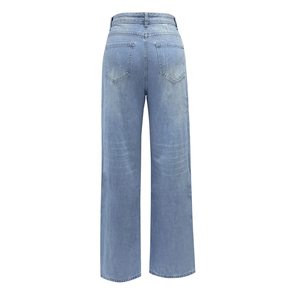 Ripped Jeans for Women Hole High Waist Mom Jeans Flare Pant Denim Autumn 2024 Casual Long Streetwear Trousers Capris Baggy Jeans