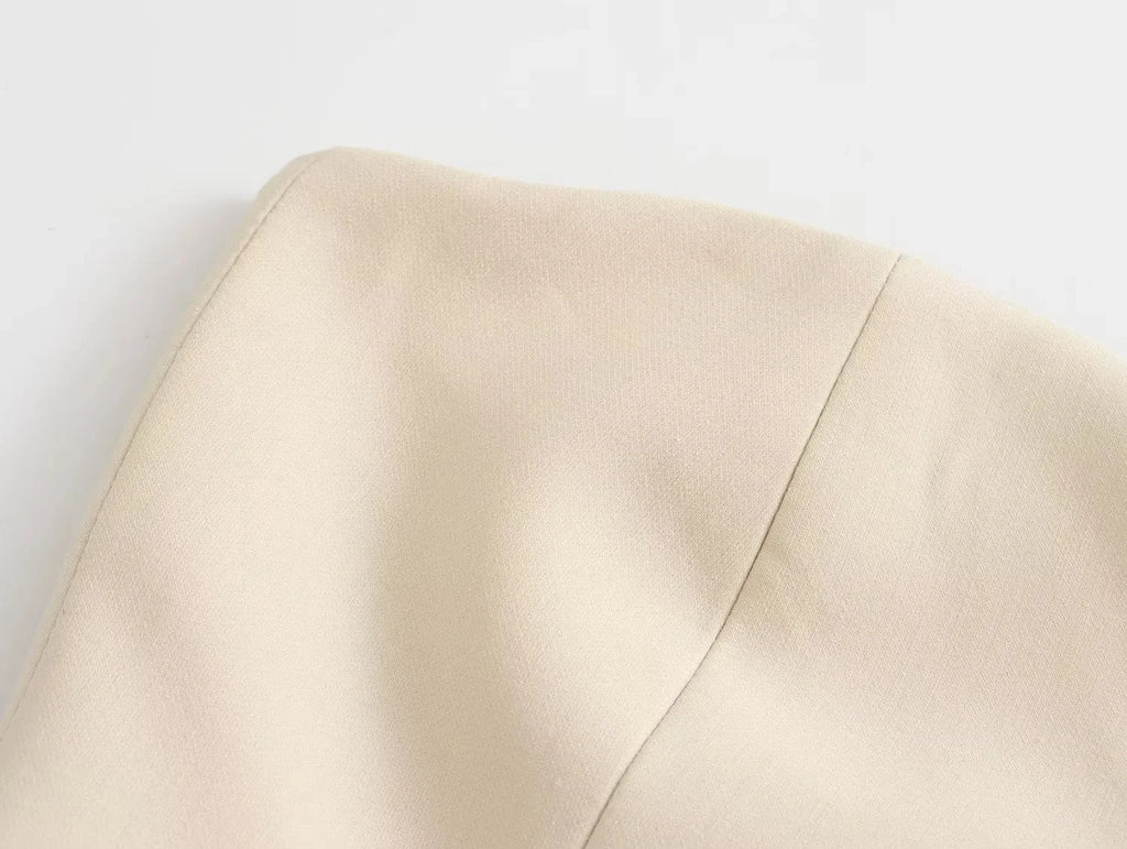HH Pant Sets For Women Fashion Beige Single Breasted Strapless Slim Tank Top Vest High Waist Straight Pants Office Lady Suit