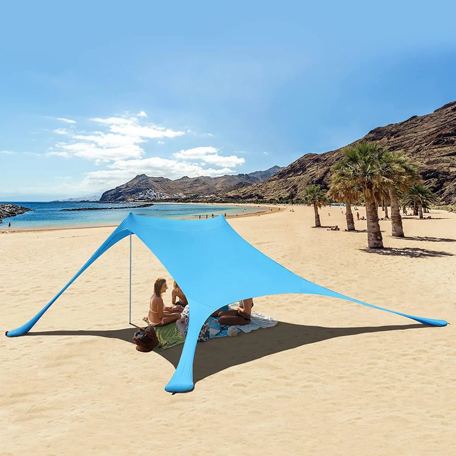 Family Ultralight Beach Awning, Sun Shade Tent with Sandbag, UPF50 + UV Portable Canopy, 2.1m * 1.6m