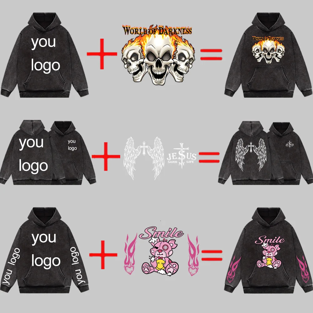 Washed Retro Hoodies 5 Colors 100%Cotton Hoody Customized Personalized Pattern Customization Pullover Team Logo Company Logo