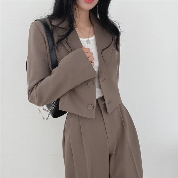 Suit Coat 2 Piece Set Women Blazer Jacket Straight Pants Ensemble Single Breasted Turn Down Collar Trousers Office Lady Outfits