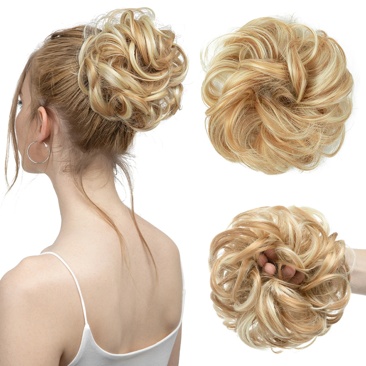 Synthetic Messy Updo Chignon Premium Big Curly Elastic Hair Scrunchies Hairpieces Donut Updo Blonde Brown Hair Pieces For Women