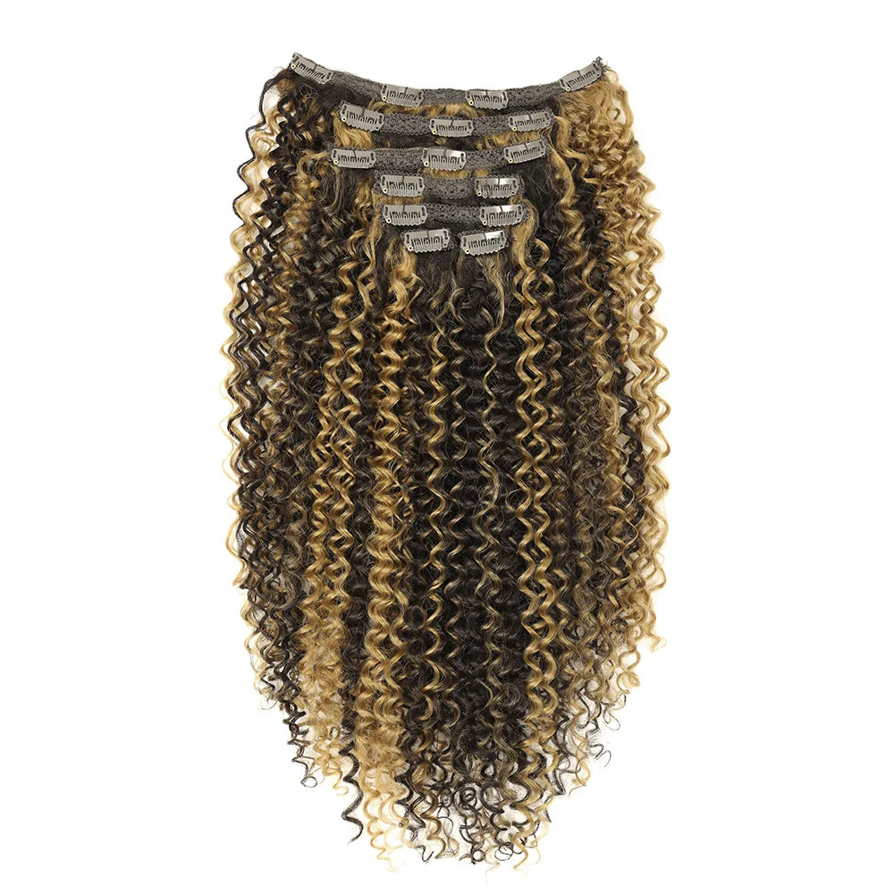 Synthetic Kinky Curly Blonde Hair Extensions Clip Ins for Women Brazilian Remy Hair Extensions 7Pcs with 24 Clips Natural Blonde