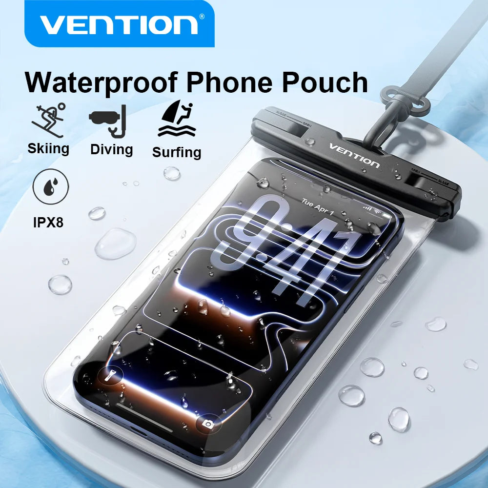 Vention Phone Pouch Bag Waterproof 7.2 inch IPX8 Phone Case Phone Protector Cover for iPhone 17 16 15 Underwater Dry Bag Skiing