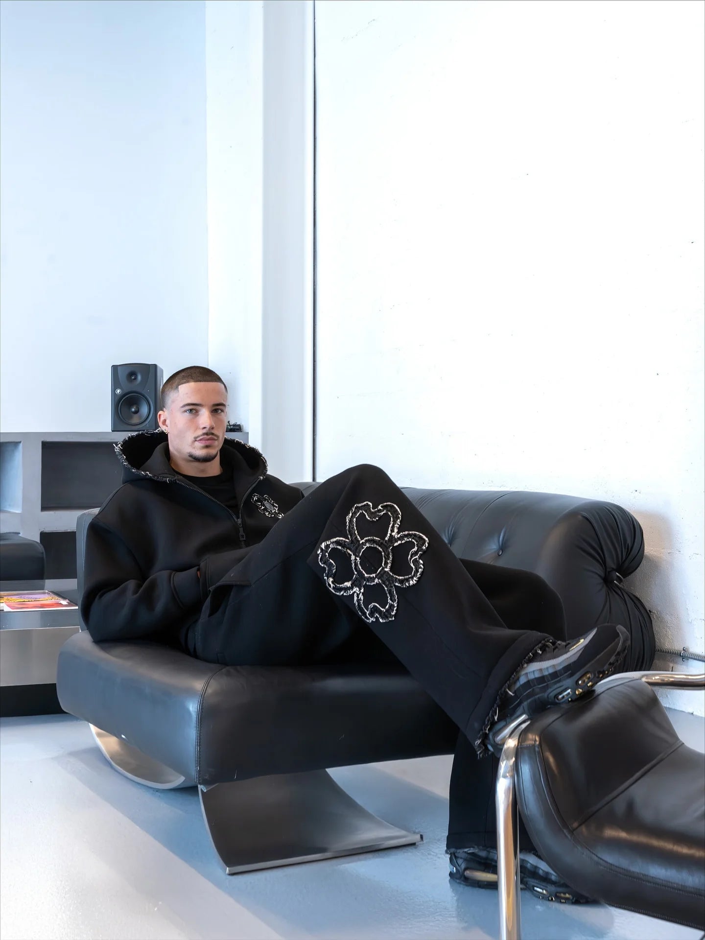 European Street Style Four-Leaf Clover Men's Oversized Activewear Set, Unisex Fit Zip-Up Hoodie Multi-Color Trendy Two-Piece Set