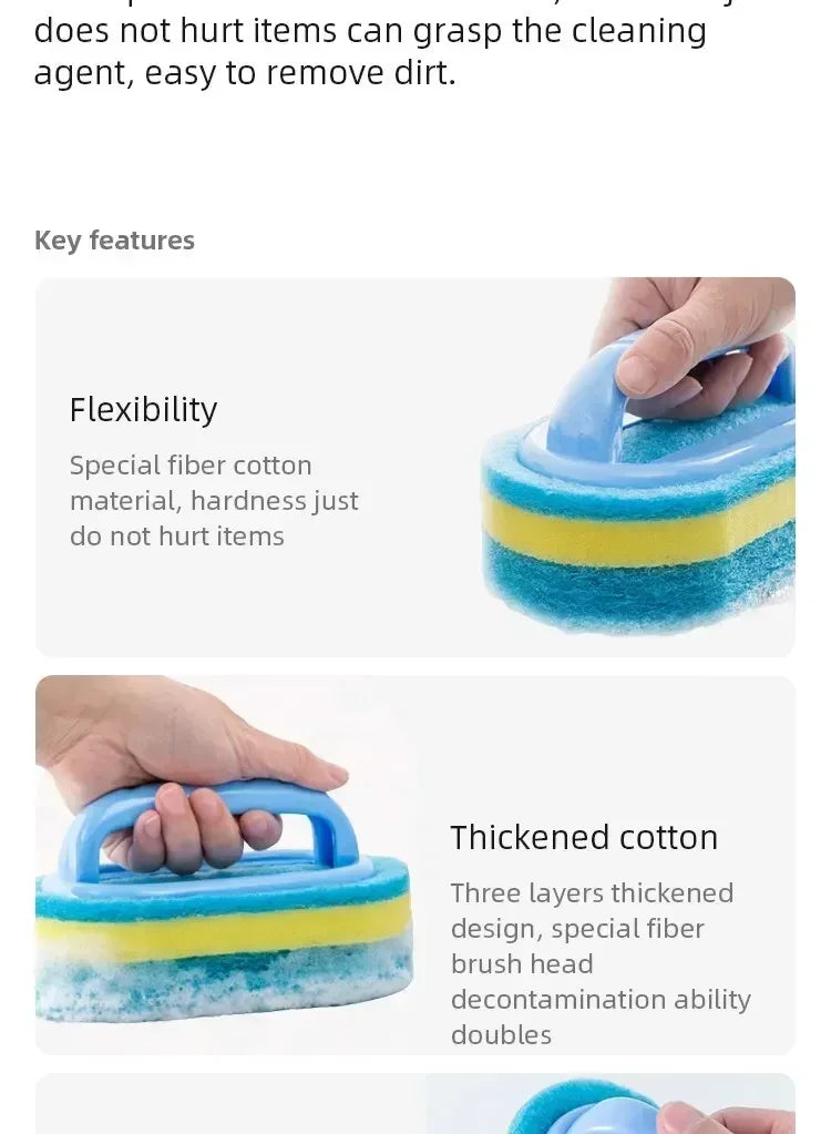 Cleaning Brush with Handle Kitchen Sponge Wipe Thickening Bathroom Tile Cleaning Sponge Household Stain Removal Clean Tools