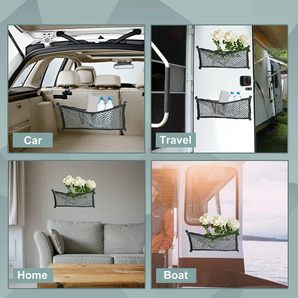 2PCS Stretchable Cargo Net Pocket Trunk Side Elastic Storage Mesh Bag Car Interior Supplies RV Accessories 25*60CM