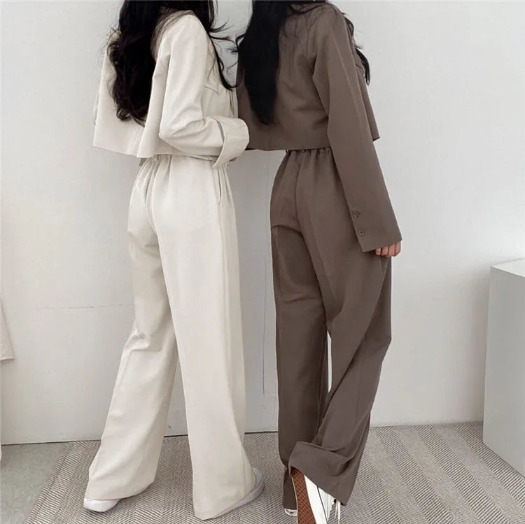 Suit Coat 2 Piece Set Women Blazer Jacket Straight Pants Ensemble Single Breasted Turn Down Collar Trousers Office Lady Outfits