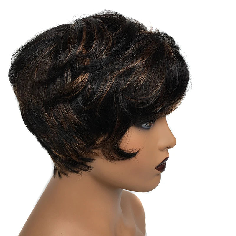 Cheap Human Hair Wigs Short Bob Pixie Cut Wig Human Hair For Women perruque cheveux humain Brazilian Hair Colored Wig With Bangs