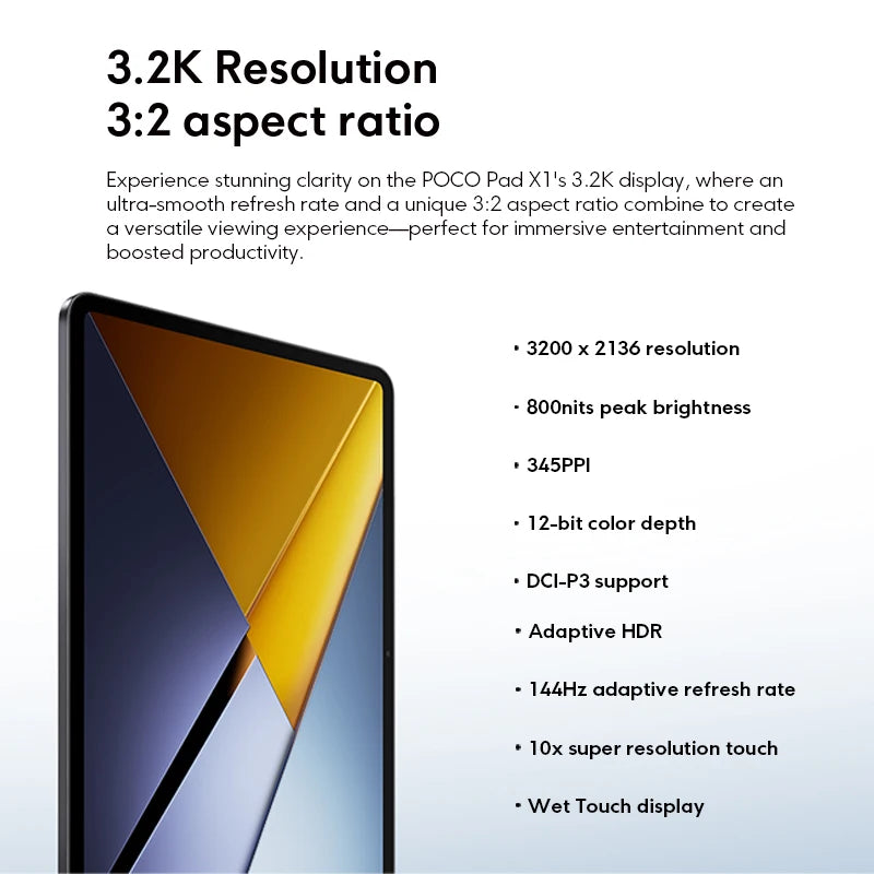 New POCO Pad X1 Global Version Tablet 8GB 512GB Snapdragon 7+ Gen 3 8850mAh battery 11.2’’ 3.2K 144Hz display 45W charging