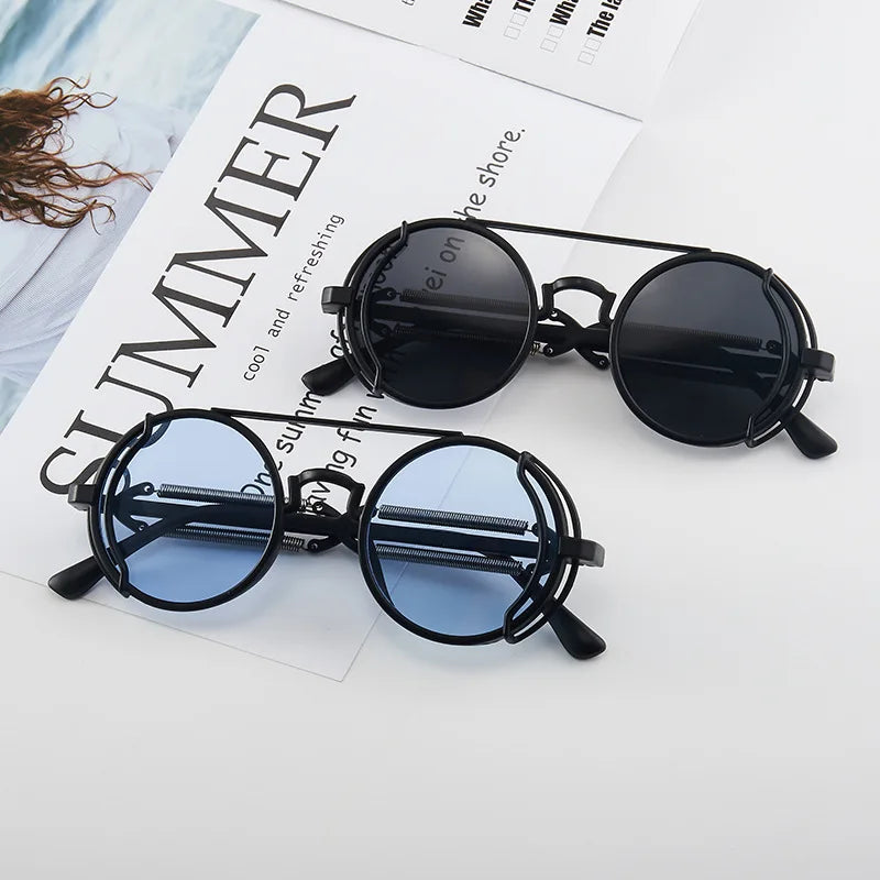 Retro Classic Steampunk Sunglasses UV400 Round Frame Design Colored Lenses Glasses Eyewear Gothic Men Women Sunglasses Steampunk