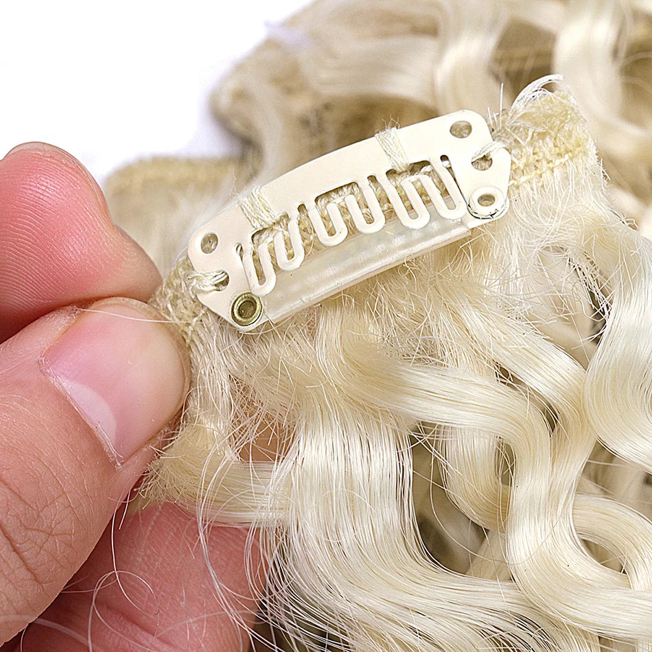 Synthetic Kinky Curly Blonde Hair Extensions Clip Ins for Women Brazilian Remy Hair Extensions 7Pcs with 24 Clips Natural Blonde