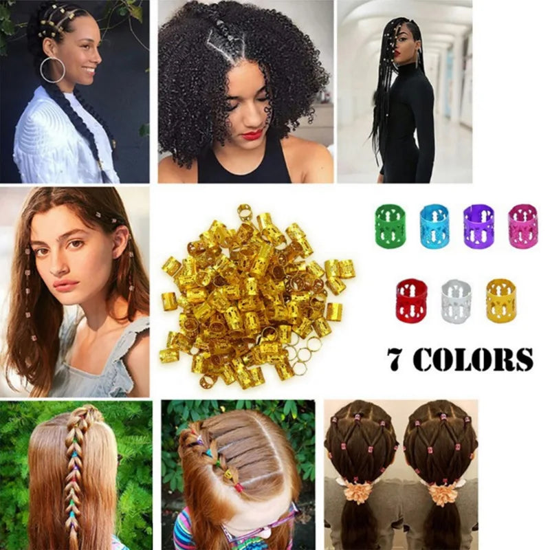 100PCS Gold Hair Jewelry Braid Hair Dreadlock Accessory Metal Gold Braids Rings Cuffs Clips for Dreadlock Accessory
