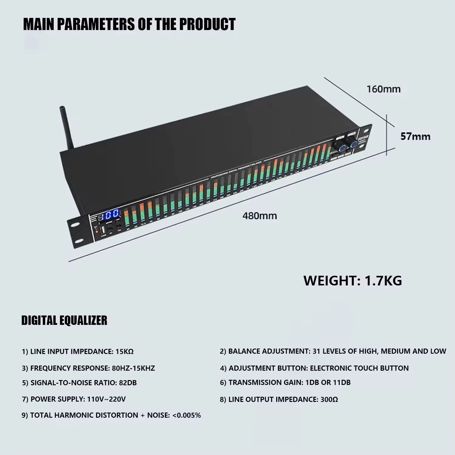 EQ31SUB 31-Stage Digital Equalizer Professional Audio Tuner for Stage Performance Noise Reduction Professional audio stage equip