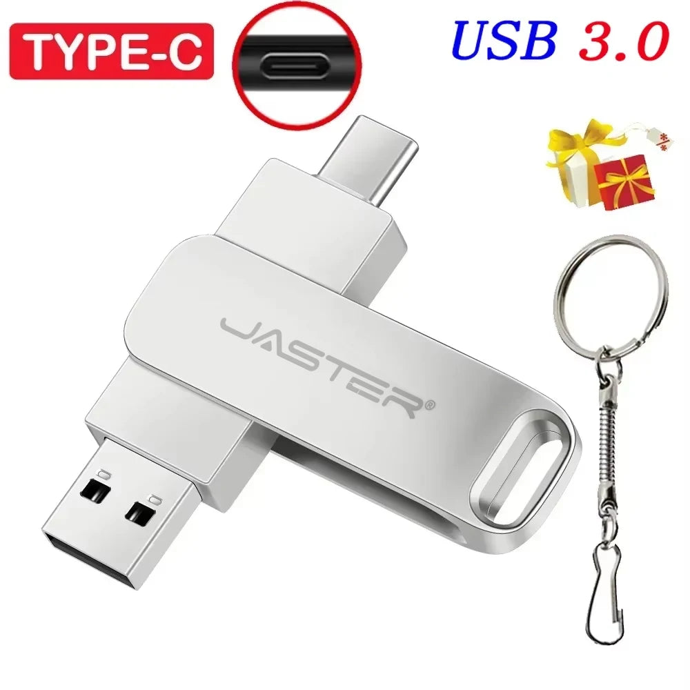 JASTER 2 IN 1 USB 3.0 Flash Drives 64GB Key Chain Pen Drive 32GB TYPE-C for Phone Memoria USB 16GB High Speed Creative Gift 8GB