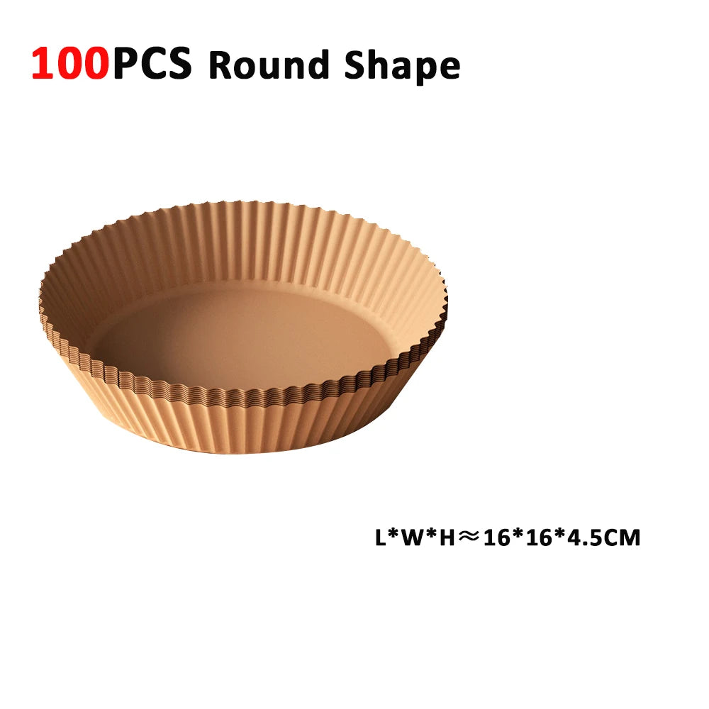 Air Fryer Liners Disposable 100pcs Parchment Paper Square Liners Round Liners Free of Bleach Non-Stick Oil-proof and Waterproof