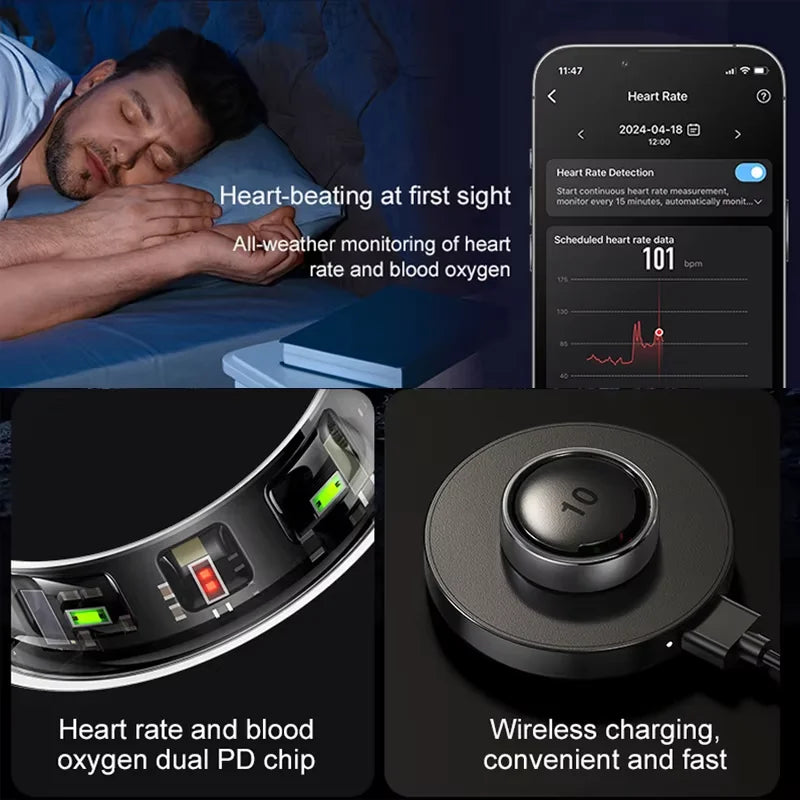 R10 Smart Ring with Charging Case Men Women Health Sleep Heart Rate Monitoring Smartring IP68 & 5ATM Waterproof Multi-sport Mode